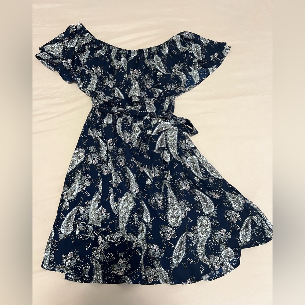 Lush Off the Shoulder Navy Floral Paisley Dress Womens Size Small